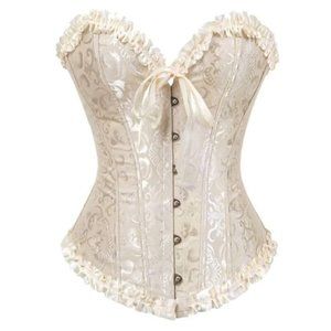 SHYMMUO Women's Lacing Corset Satin Floral Boned Overbust Body Shaper Bustier